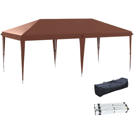 Tente pliante 6x3 m 3 niveaux sac transport anti-uv hauteur réglable cadre acier, café (1/5)