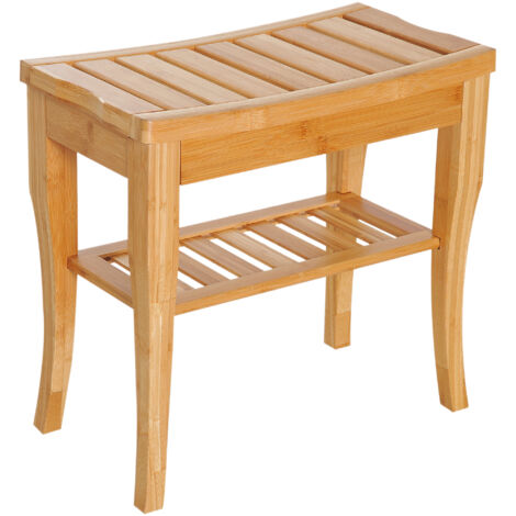 Tabouret de salle de bain en bambou avec étagère étanche, imperméable et un banc robuste pour salon SPA 47,5x26x44,5 cm naturel (1/5)