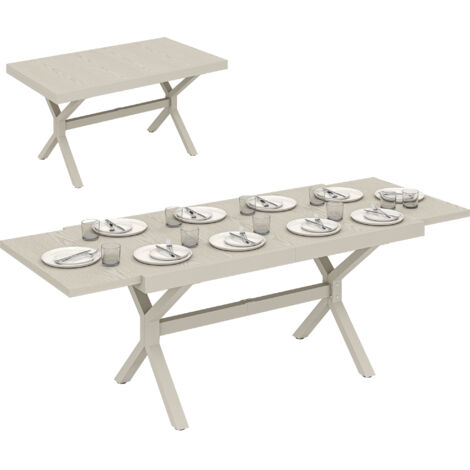 Table à manger extérieure extensible 154/214 cm 8-10 personnes acier/alu plateau imitation bois, gris (1/5)