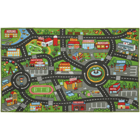 Tapis éducatif antidérapant enfant 160x100 cm, ramper/jouer voitures (1/5)