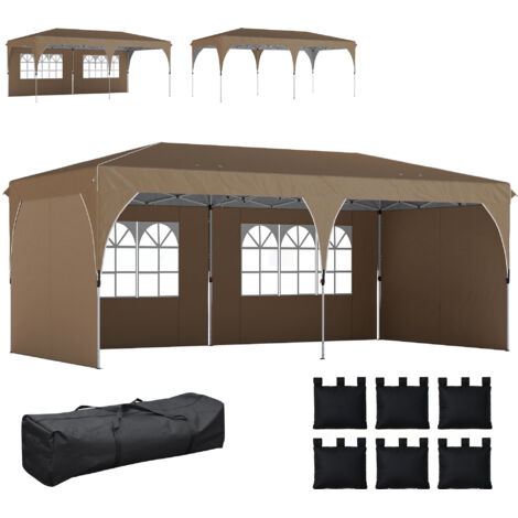 Tente pliante 6x3 m bandes réfléchissantes upf50+ verrouillage central étanche, beige (1/5)