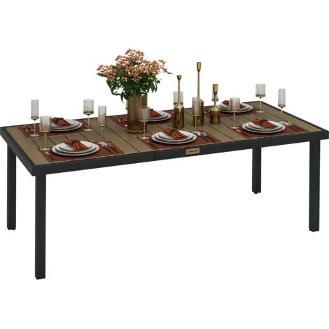 Table à manger extérieure 190x90x74 cm plateau lattes structure alu terrasse, rustique/noire (1/5)