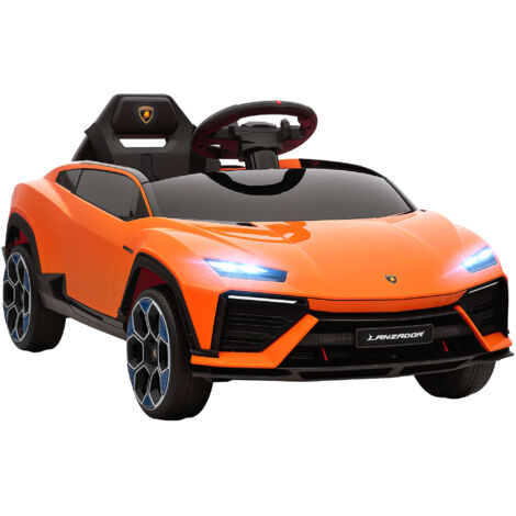 Voiture électrique enfant 3-8 ans portes ciseaux 12 V 2 moteurs suspension télécommande MP3 musique roues poignée orange