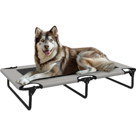 Lit portatif surélevé gris clair, filet respirant, grand chien, int/ext. Camping. (1/5)