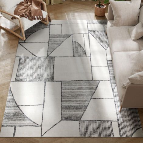 Tapis intérieur moderne antidérapant, lignes géométriques, polyester, 230x160x0,7 cm, multicolore.