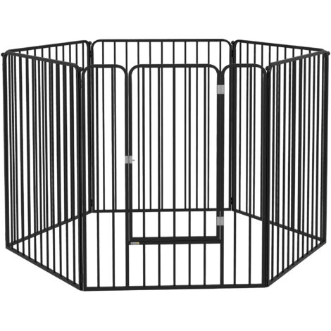 Boîte chiens moyenne grande 6 panneaux modulaires intérieur extérieur barrière acier 9 chevilles 164x83x100 cm noire (1/5)