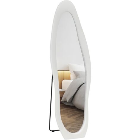 Miroir pleine longueur cadre velours ondulé miroir sol moderne mural fixé mur 160x50 cm blanc (1/5)
