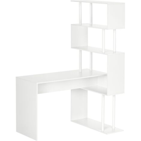 Bureau moderne bois angle étagère 4 niveaux bureau studio, 120x80x176 cm, blanc (1/5)