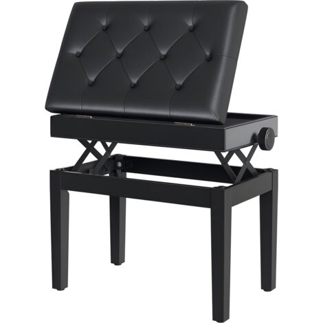 Tabouret piano hauteur réglable 48 58 cm banc piano compartiment rangement siège rembourré charge 200 kg cuir PU pieds bois hévéa clavier noir (1/5)