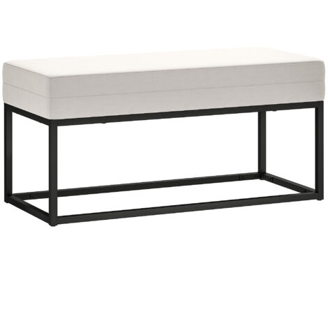 Banc entrée moderne minimaliste pieds réglables banc chambre rembourré velours tissu effet acier 94 x 42 x 44 cm crème (1/5)