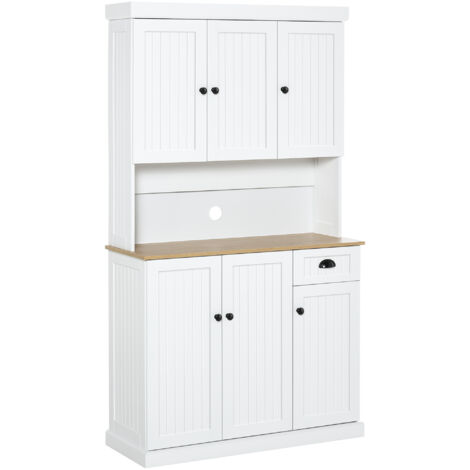 Buffet haut, placards, tiroir, dessus micro-ondes, étroit, 101x39x180cm, blanc (1/5)