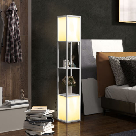Lámpara pie madera estante bombilla E27 max 40W 26x26x156 cm noir blanc (1/5)