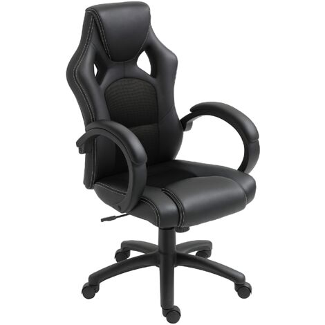 Chaise gaming, hauteur réglable, bascule, pivotante inclinable 71x61x108-118cm, noire (1/5)
