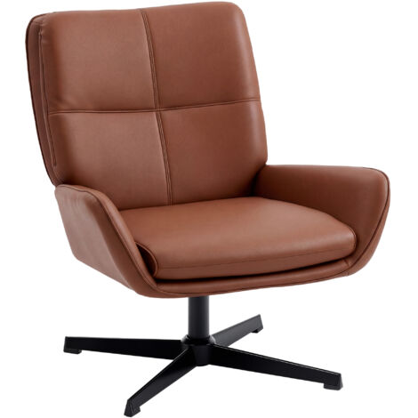 Fauteuil de salon rembourré en PU Chaise de lecture avec accoudoirs rembourrés et pieds en métal marron (1/5)