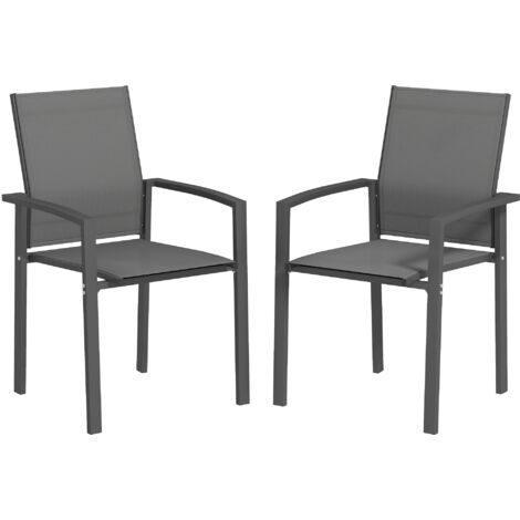 Lot 2 chaises jardin extérieur empilables accoudoirs dossier tissu respirant, 56x58x89 cm, gris foncé (1/5)