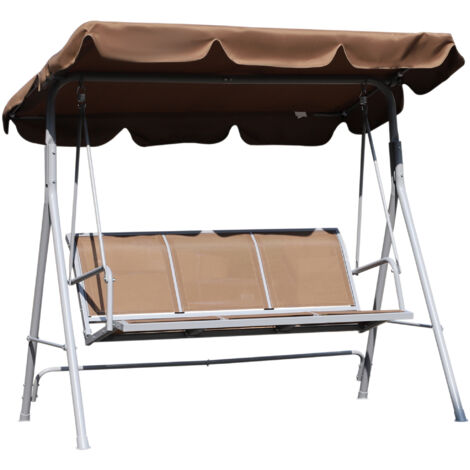 Balançoire bascule extérieure 3 places auvent réglable dossier respirant cadre métal terrasse/balcon charge 240 kg, 171x108x150 cm, marron (1/5)