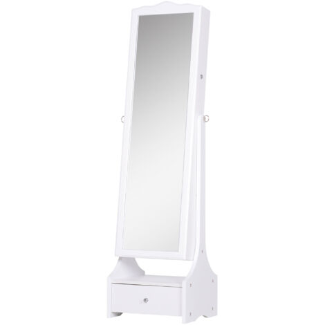 Meuble à bijoux indépendant avec lumières LED Tiroirs à serrure, miroir et table intérieure pliante pour les convives 45x36x150cm