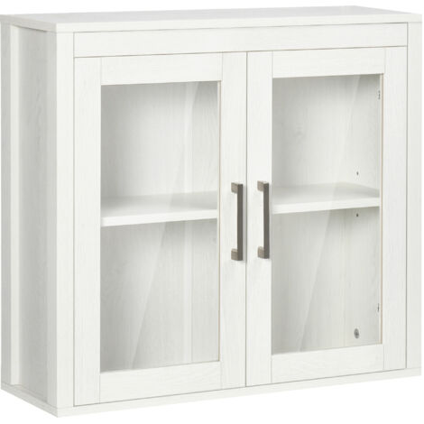 Armoire salle bain murale portes vitrées étagère réglable suspendu moderne, 60x19,5x54 cm, blanc (1/5)