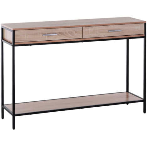 Console couloir chêne, 120x30x81,5 cm, tiroirs, structure acier, entrée. Design. (1/5)