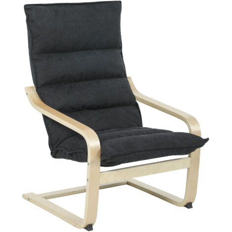 Fauteuil salon moderne pieds bois rembourrés dossier haut velours, 67x83x105 cm, noir (1/5)