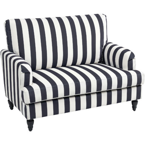 Fauteuil salon large siège velours rayé ressorts S 115x82x82 cm noir blanc (1/5)
