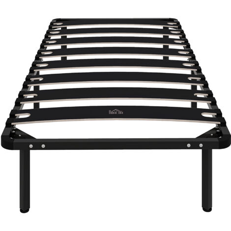Cadre lit 90x190 cm, cadre acier, lattes peuplier, espace rangement, charge 350 kg, noir (1/5)