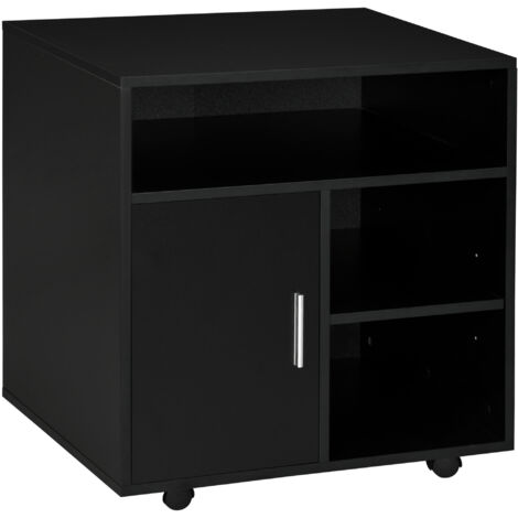 Armoire imprimante roulettes meuble 3 étagères ouvertes bois 60x50x65,5 cm noir (1/5)