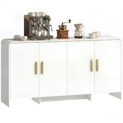 Buffet cuisine 4 étagères, 4 portes fermeture douce, meuble TV 72 pouces, 152x40x80 cm, blanc (1/5)