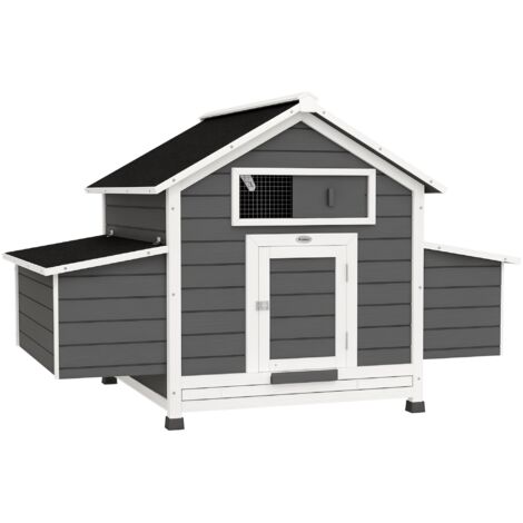 Poulailler extérieur bois 2 nids plateau amovible toit asphalte gris (1/5)