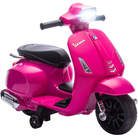 Moto électrique enfant 2-6 ans, phare batterie 6V, klaxon, roues auxiliaires, rose (1/5)