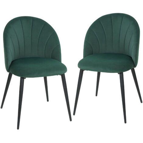 Lot 2 fauteuils salle à manger rembourrés dossier coquillage velours, 52x55x79 cm, vert foncé (1/5)