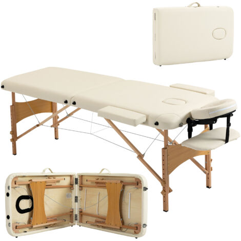 Brancard pliant hauteur réglable 67-92 cm, beauté/acupuncture/kinésithérapie, 210x81 cm, crème (1/5)