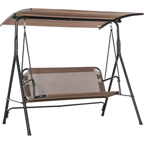 Balançoire jardin terrasse 2 places auvent solaire réglable métal marron texteline 172x110x155 cm (1/5)