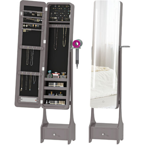 Miroir bijoux lumières LED, armoire miroir angle réglable complet, lumières auto extinction, gris (1/5)