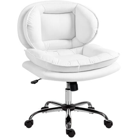 Chaise bureau pieds croisés roues siège larges hauteur réglable double rembourrage fonction basculante, blanc (1/5)