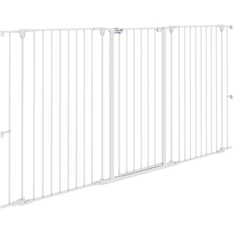 Barrière chien acier 3 panneaux pliante double verrouillage porte intégrée porte escalier blanc (1/5)