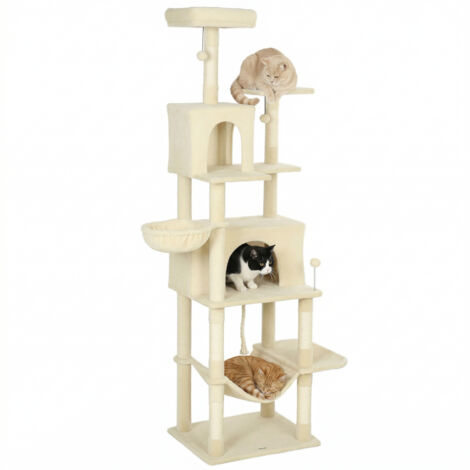 Arbre grattage chats tour escalade plateau grottes lit poteaux sisal, 60x48x202 cm, beige (1/5)