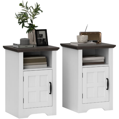 Lot 2 tables chevet rustiques porte étagère style grange, 40x35x60 cm, blanches/brunes (1/5)