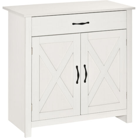 Buffet de cuisine avec tiroir, 2 portes et étagère intérieure, mobilier décoratif auxiliaire 80x39,7x80 cm à la chaux (1/5)