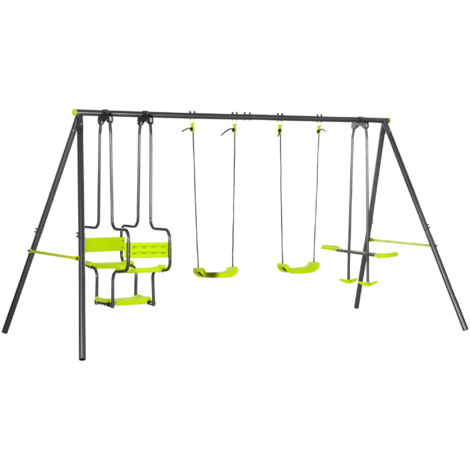 Balançoire extérieure enfant avec 6 places, cadre acier +3 ans, 355x184x186 cm, vert (1/5)