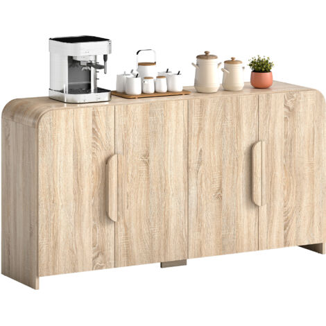 Buffet cuisine bois naturel, 2 placards, fermeture douce, étagères réglables, 157x39x82 cm. (1/5)
