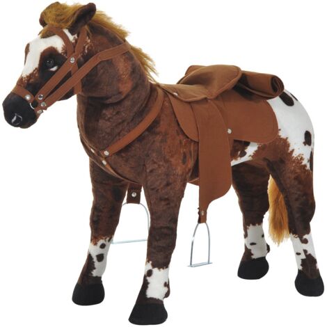 Cheval jeu cheval monter debout selle son étrier peluche enfants dès 2 ans marron