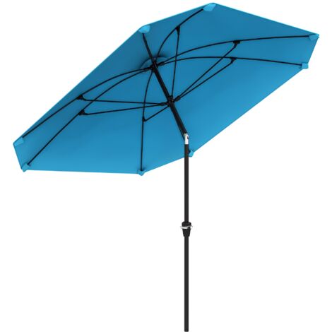 Parapluie jardin 233x233 cm angle réglable, poteau alu étanche fibre verre manivelle, bleu (1/5)