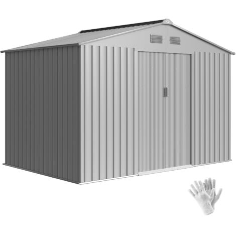 Abri jardin extérieur 4,9 m² 277x195x192 cm porte coulissante ventilation kit fondation, gris (1/5)