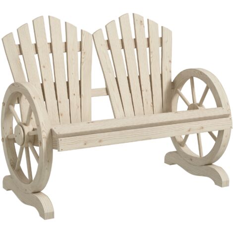 Banc jardin bois style campagne accoudoirs roue 108x66x95 cm bois naturel (1/5)