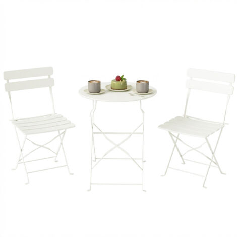 Ensemble jardin pliant 2 chaises pliantes table ronde structure métal électrophorique balcon, crème (1/5)