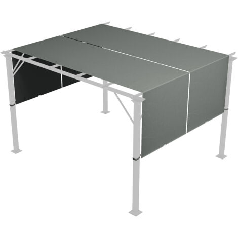Lot 2 toiles rechange pergola rétractable 4,9x1,2 m pergola 3x3 m polyester protection UV gris foncé