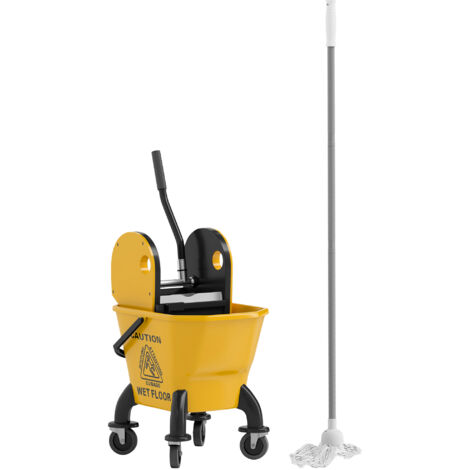 Seau serpillière avec roues, essoreur presse amovible 26 L, inclut serpillière et poignée, jaune (1/5)