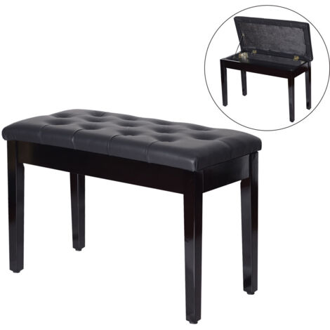 Tabouret piano banc clavier espace rangement sous siège cuir synthétique, 76x36x50 cm, noir (1/5)