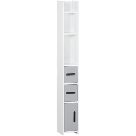 Colonne salle bain 3 portes 3 étagères auxiliaire haut style moderne, 15x17x120 cm, blanc/gris (1/5)